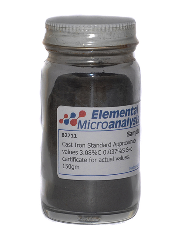 Cast Iron Powder Standard  Approximate values 2.97%C 0.041%S See certificate 722E for actual values. 150gm